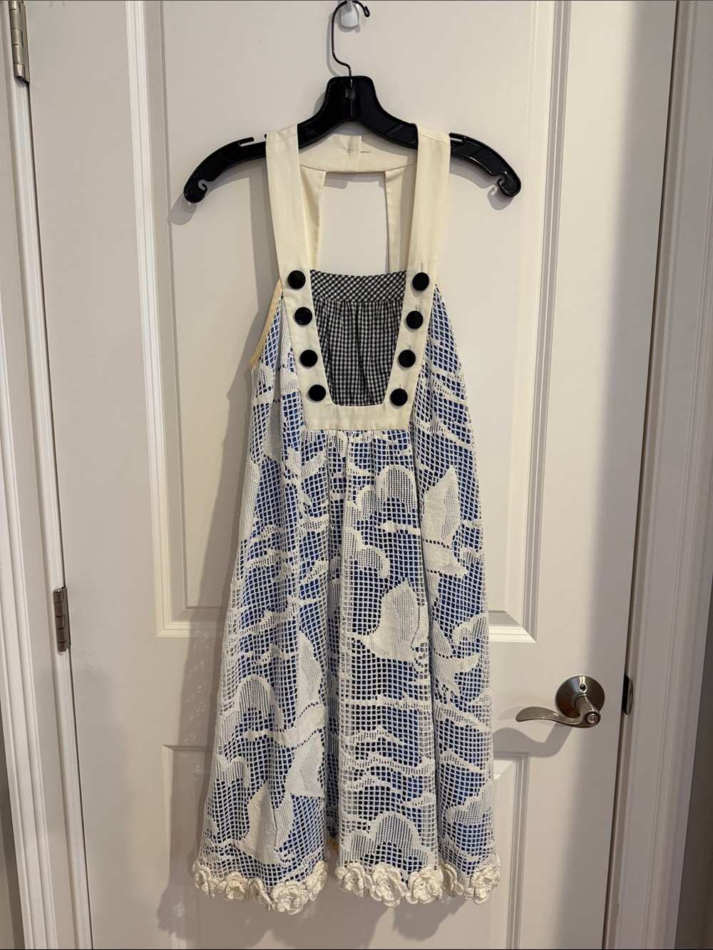 Cacharel Crochet Overlay Sundress with Navy Lining